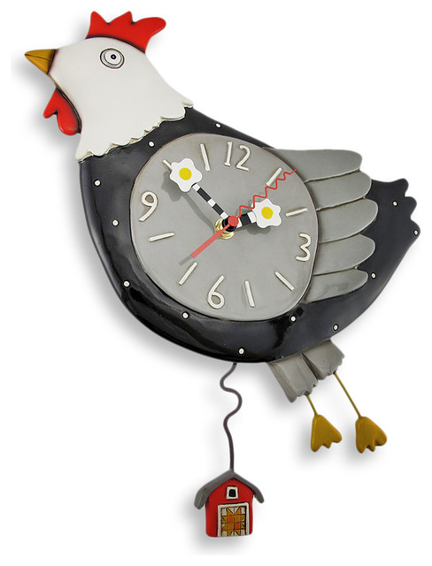 Allen Designs Flew the Coop Chicken Wall Clock With Barn 