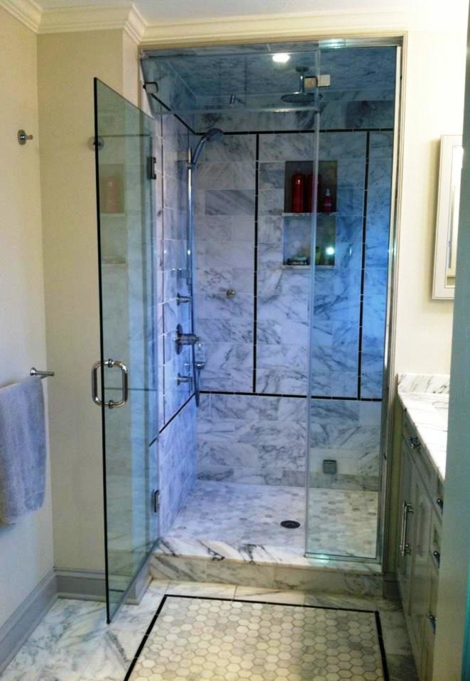 Shower with Steam, multi contols and bordered Marble walls