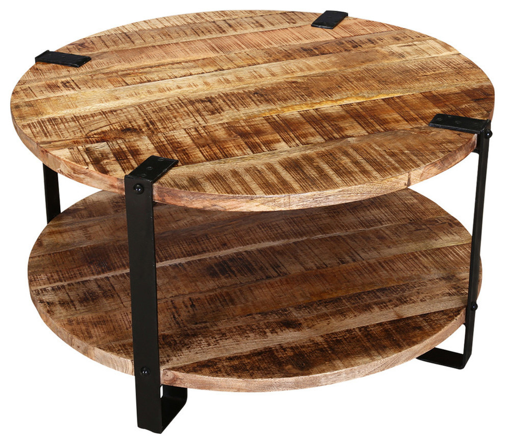 Rustic Industrial 35" Round Coffee Table Industrial Coffee Tables