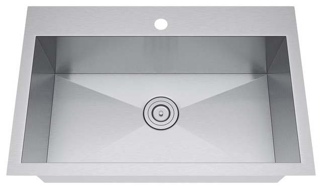 Exclusive Heritage 33"x22" Single Bowl Topmount Stainless Steel Kitchen Sink, With Strainer