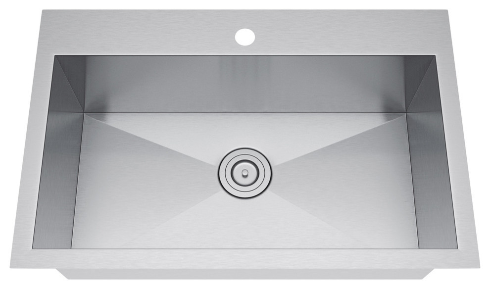 Exclusive Heritage 33"x22" Single Bowl Topmount Stainless Steel Kitchen Sink, With Strainer