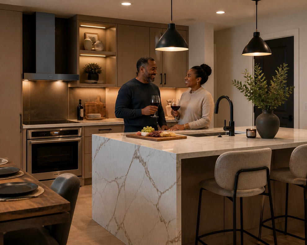 a couple being cozy in their kitchen ADU