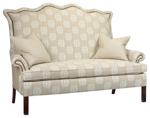 Beziers French Country Ivory Monogram Upholstered Small Sofa Beziers French Country Ivory Monogram Upholstered Small Sofa