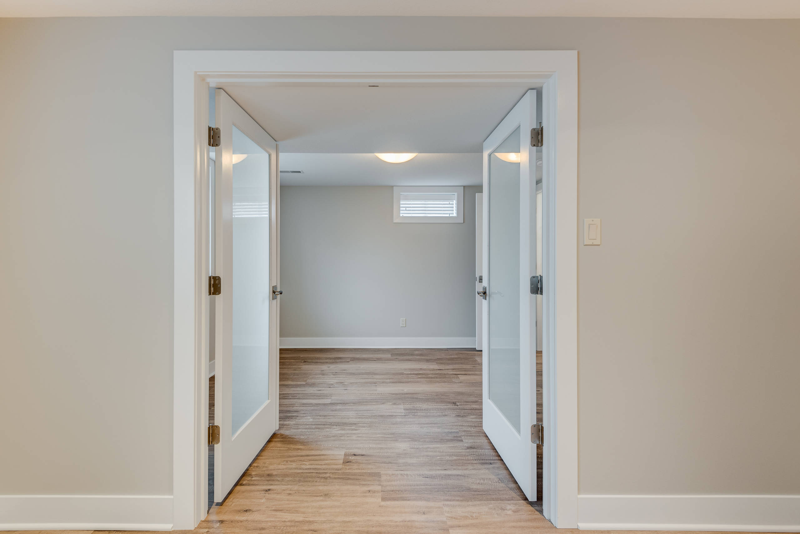 Transitional Modern Basement with Guest Bedroom Paxton