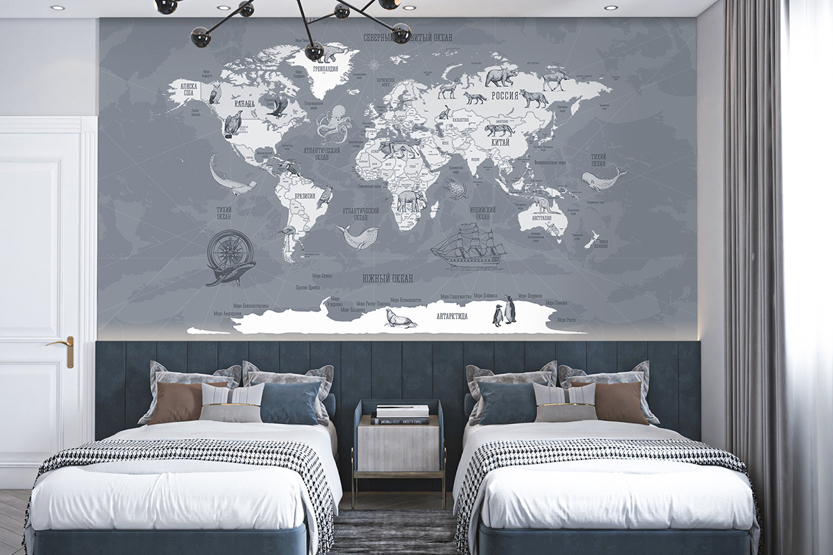 Фотообои Карта мира Робинзон серая