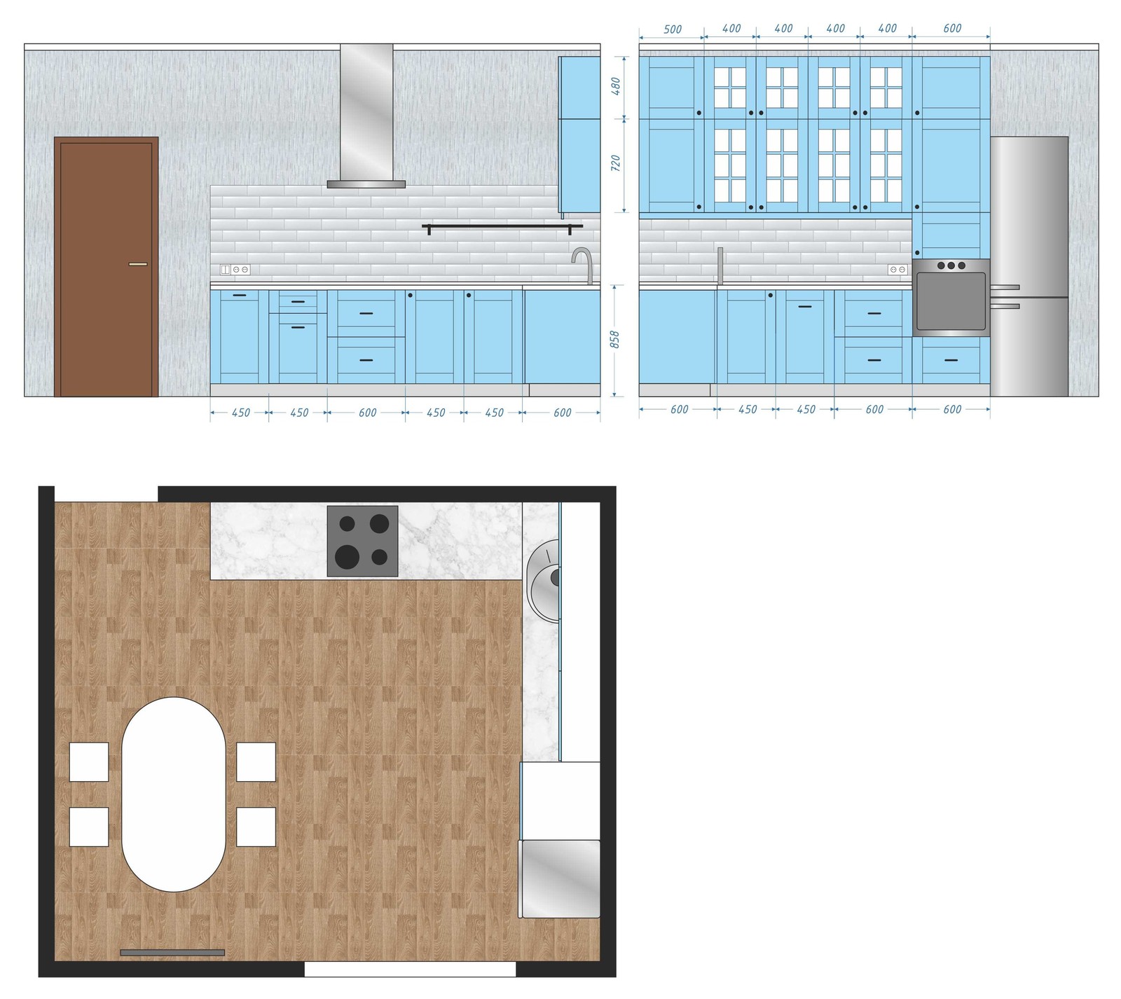 Голубая кухня в стиле "современная классика"