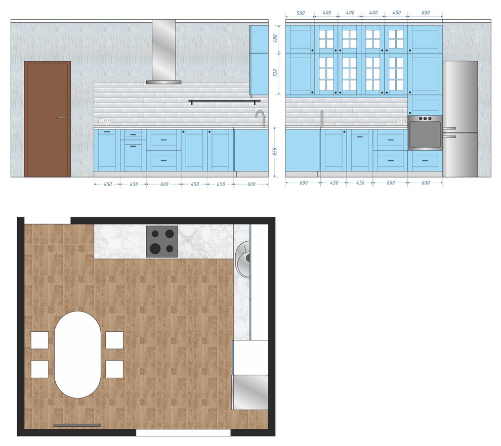 Голубая кухня в стиле "современная классика"
