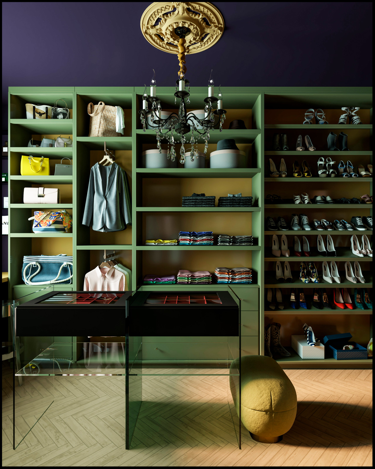 Эклектичный проект квартиры с огромной гардеробной с окном