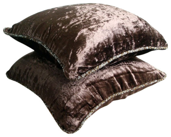 Solid Color Brown Velvet Decorative Pillow Covers, Dark Chocolate Shimmer - Contemporary ...