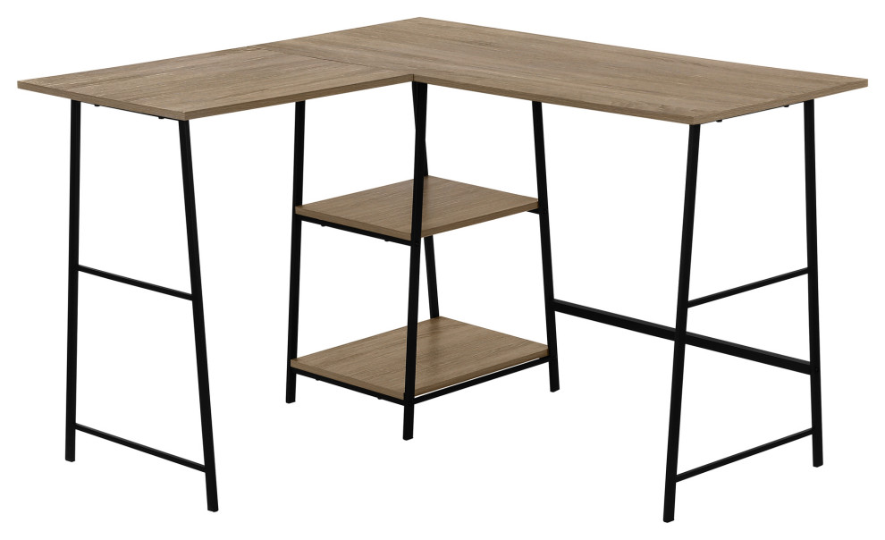 Computer Desk 48"L, Dark Taupe Top/ Black Metal Corner Industrial