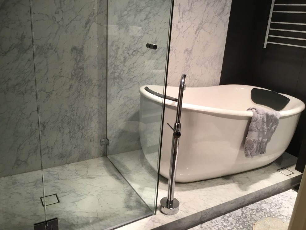 Contemporary bathroom in Melbourne with a freestanding tub.