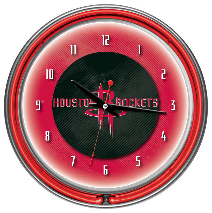 Houston Rockets NBA Chrome Double Ring Neon Clock