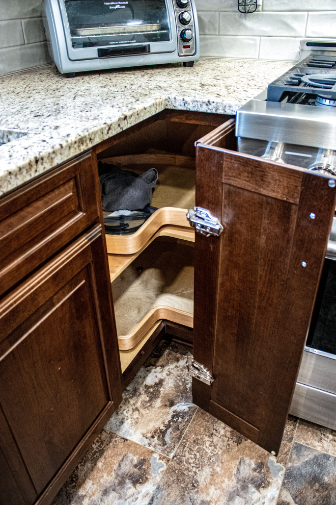 Two Tone Kitchen White with Wood Island with Granite