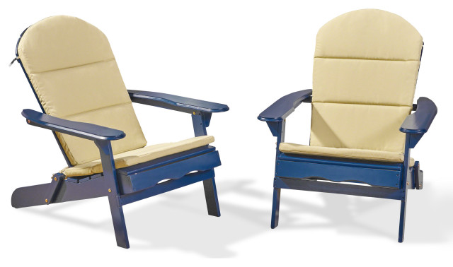 Outdoor Acacia Wood Folding Adirondack Chairs With Cushions, Set of 2 ...