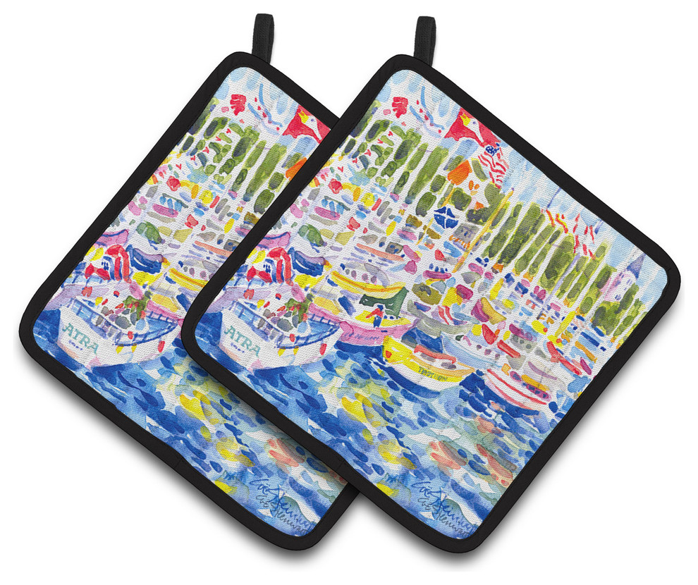 Bunch of boats at Harbour Pot Holders, Set of 2 Beach Style Oven