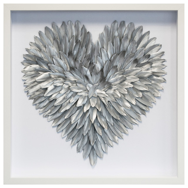 Oliver Gal Feather Love Silver Framed Art With Feather Embellishment 36 X36 Contemporary Wall Accents By The Oliver Gal Artist Co