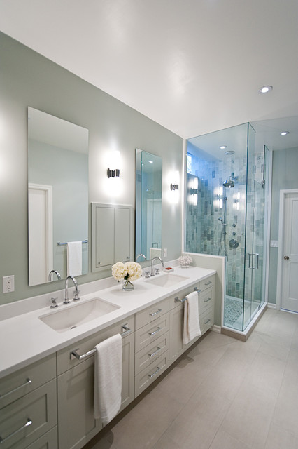 Pure White Caesarstone Bathroom Vanity Transitional Bathroom