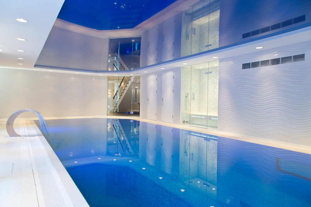 Inspiration for a large contemporary indoor rectangular pool in Cheshire.