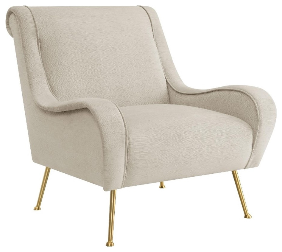 Coaster Ricci Upholstered Velvet Accent Chair with Saddle Arms in Stone and Gold