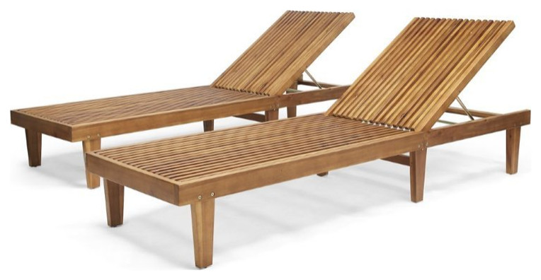Noble House Nadine Outdoor Wood Chaise Lounge in Teak (Set of 2)