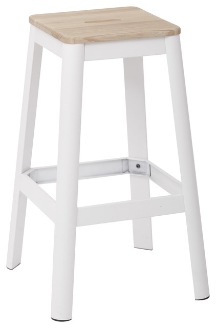 Hammond Metal Barstool With Lightwood Seat Transitional Bar Hammond Metal Barstool With Lightwood Seat Frosted White