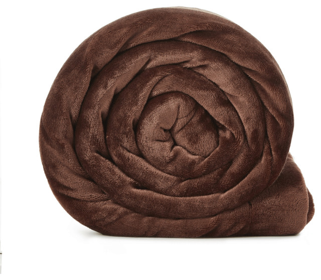 Brown Knitted PolYester Solid Color Plush Throw Blanket