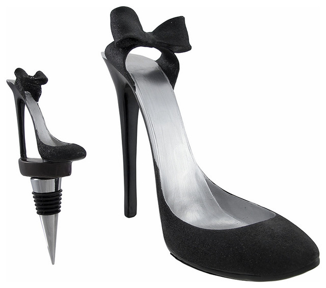 Glitter High Heel Stiletto Shoe Wine Bottle Holder Stopper Set Black Glitter High Heel Stiletto Shoe Wine Bottle Holder Stopper Set