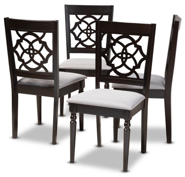 Modern Grey Fabric Upholstered Espresso Brown Finished Wood Dining