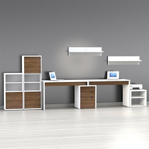Nexera Liber-T 2 Person Desk with Filing Cabinet - White and Espresso