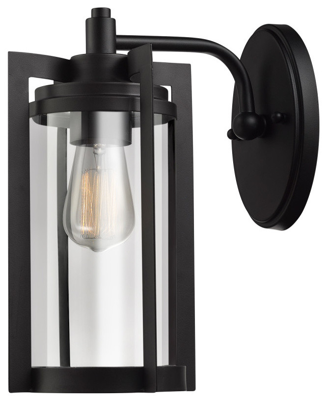 Theo 12" 1-Light Dark Bronze Outdoor Wall Sconce with Clear Glass Shade