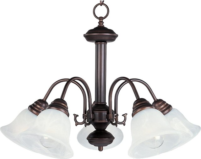 Five Light Oil Rubbed Bronze Marble Glass Down Chandelier
