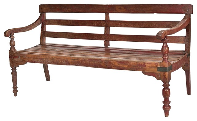 68"L Franco Vintage Bench Hand Crafted Teak Wood Traditional Colonial Styling
