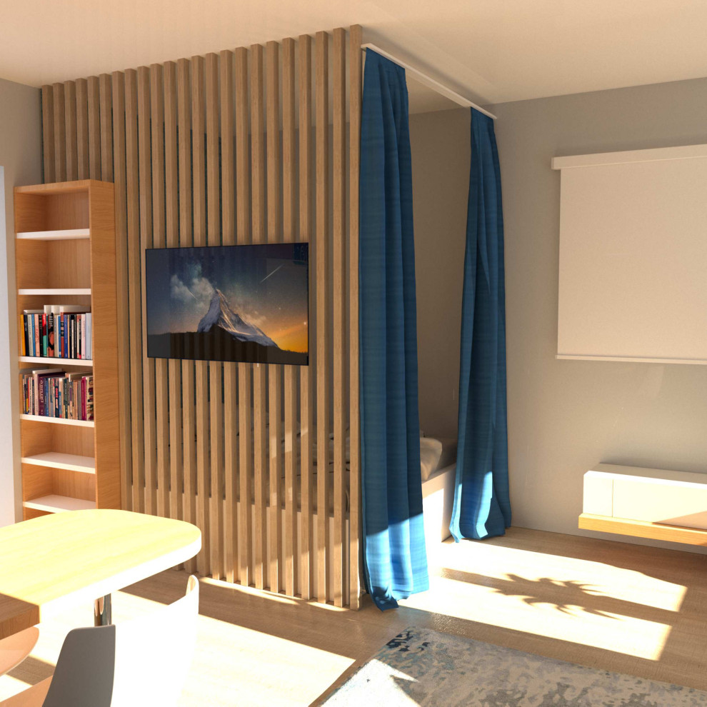 Дизайн-проект основной комнаты в квартире студии ЖК Панорама