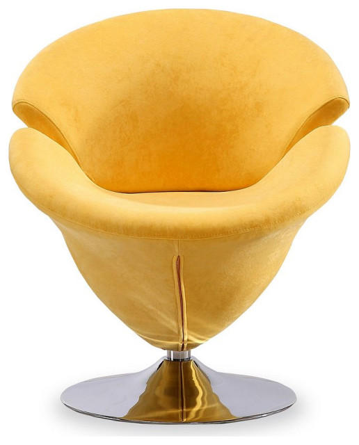 Tulip Swivel Accent Chair, Yellow and Polished Chrome Midcentury