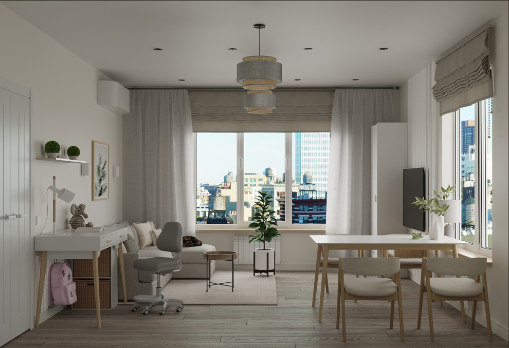 Кухня гостиная в скандинавском стиле с современными элементами