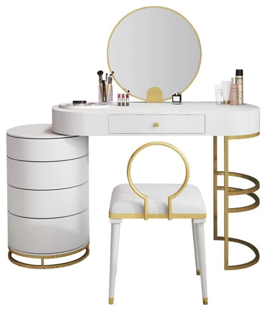 Homary White Makeup Vanity Dressing Table with Swivel Mirror