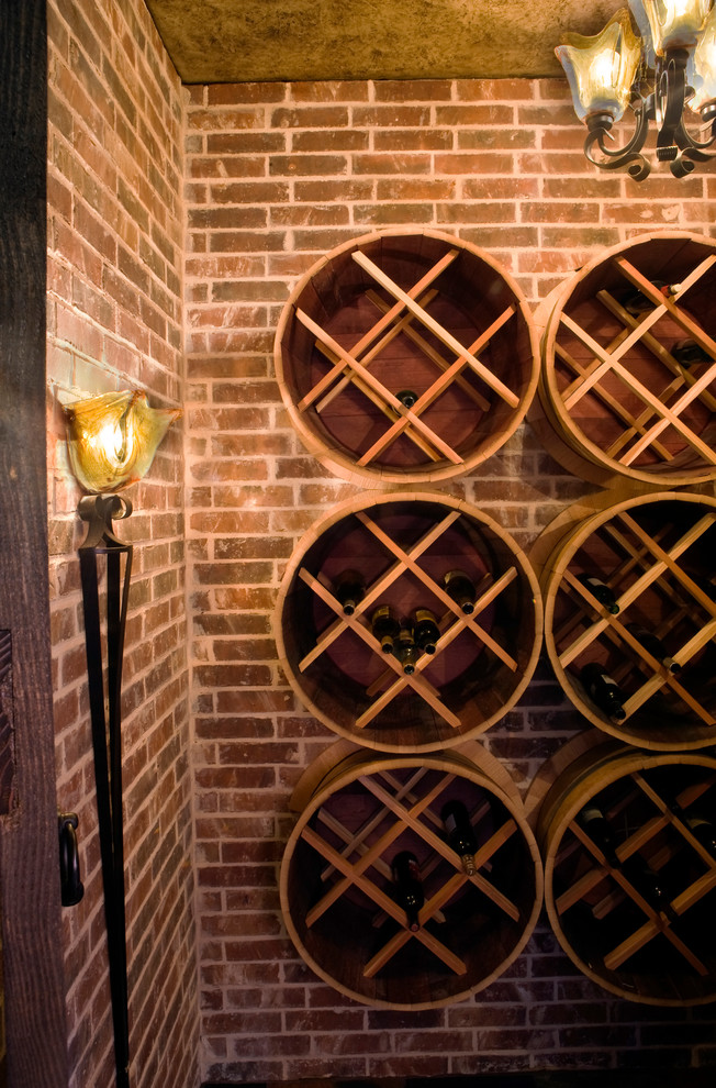 Design ideas for a rustic wine cellar in Dallas.