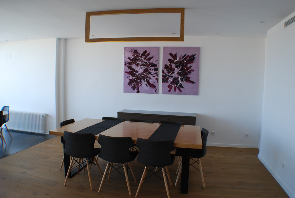 This is an example of a modern dining room in Madrid.