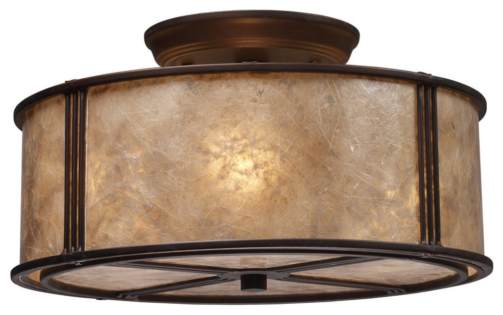 Barringer 3-Light Semi-Flush, Aged Bronze And Tan Mica Shade