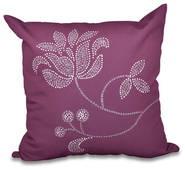 Traditional Flower-Single Bloom, Floral Outdoor Pillow, Purple, 20"x20"