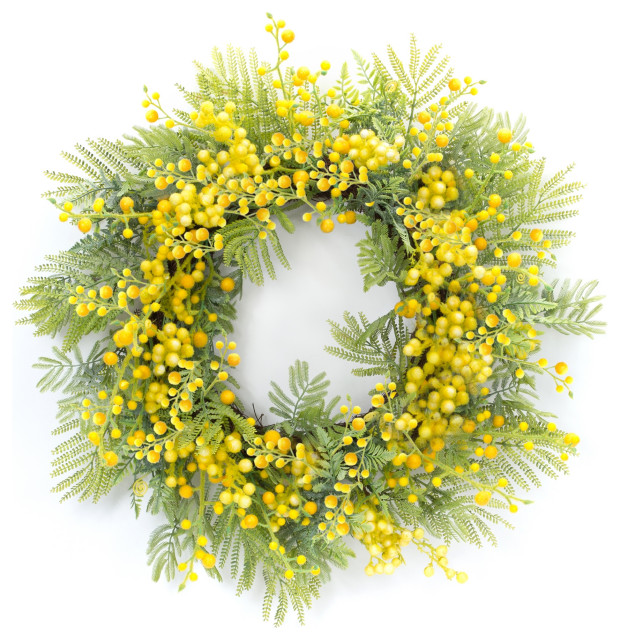 Fern and Mimosa Wreath Traditional Wreaths And Garlands by