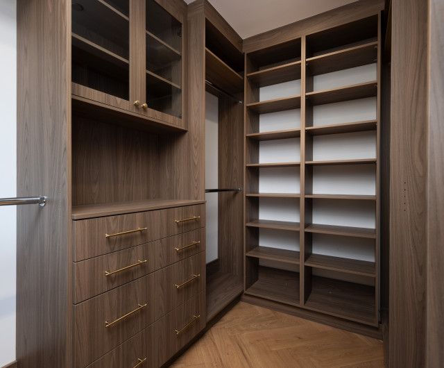 Custom Walk-In Closet with Wood Shelving contemporary-wardrobe