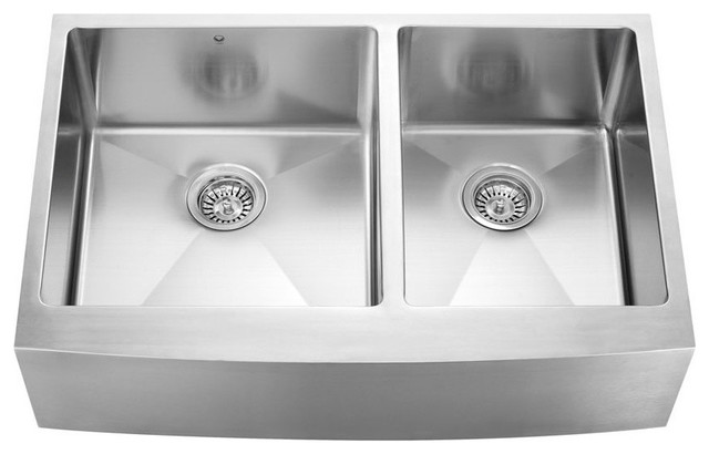 Vigo Farmhouse Stainless Steel Kitchen Sink, Faucet, Two Strainers and Dispense