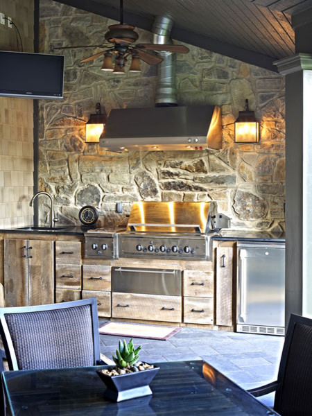 Antique Barn Board Cabinet Facing Traditional Patio