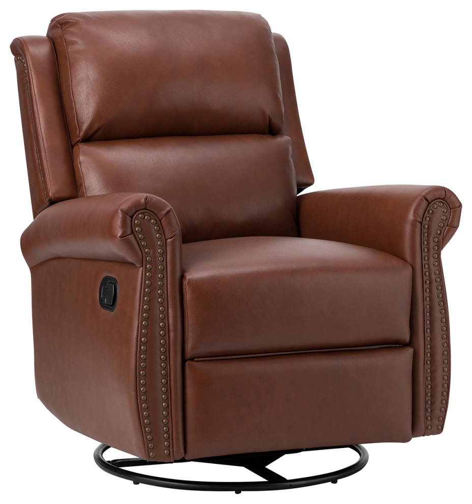Genuine Leather Manual Swivel Glider Recliner Transitional Recliner