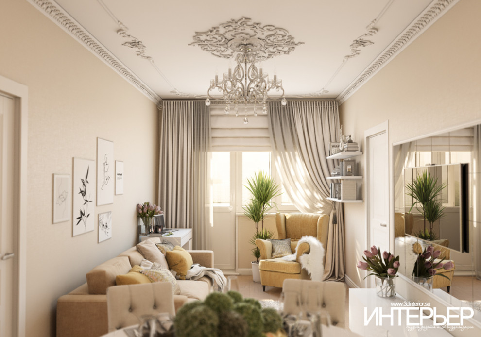 Дизайн-проект гостиной в г.Кисловодске в пастельных тонах