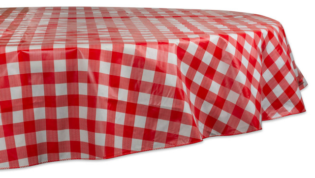 Red Check Vinyl Tablecloth 70Rd