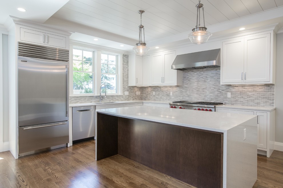 Example of a transitional kitchen design in Boston