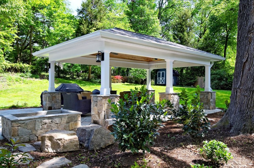 Falls Church Pavilion with Stone Column Bases Traditional Patio
