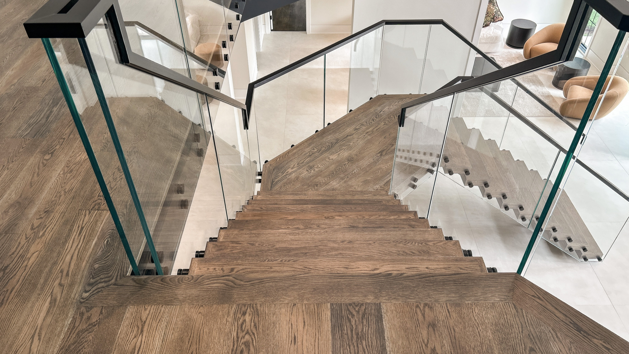 Project #159 | Modern Foyer Stair with Stand-off Glass Railing